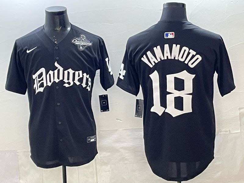 Men 2026 Nike Los Angeles Dodgers #18 Yamamoto Black Game MLB Jersey 05